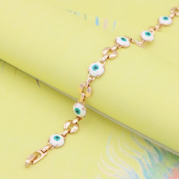 "Turquoise Evil Eye Rose Gold Bracelet with Glossy Gold Accents, XPBL1026 - Picture 4 of 12